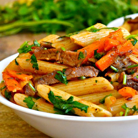 Goat Meat Garlic Penne Pasta