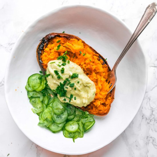 Baked Sweet Potato with Chive Cream