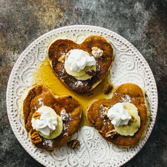 heart-shaped banana pancakes