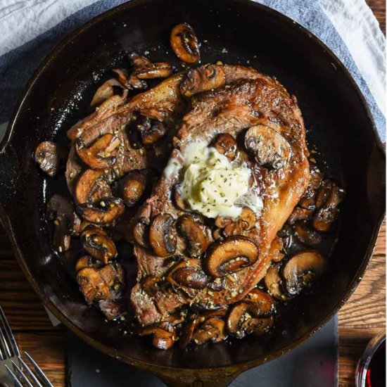 Cast Iron Ribeye with Mushrooms