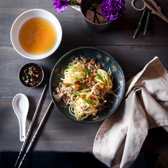 Pulled Pork Noodles with Cracklings