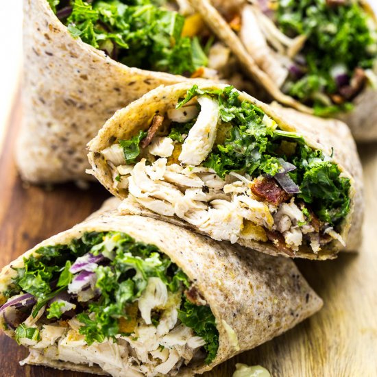 Chicken and Kale Caesar Wraps