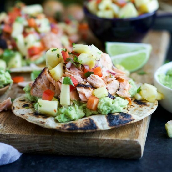 Pineapple Chipotle Salmon Tostadas