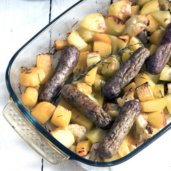 Vegetarian Sausage Potato Traybake