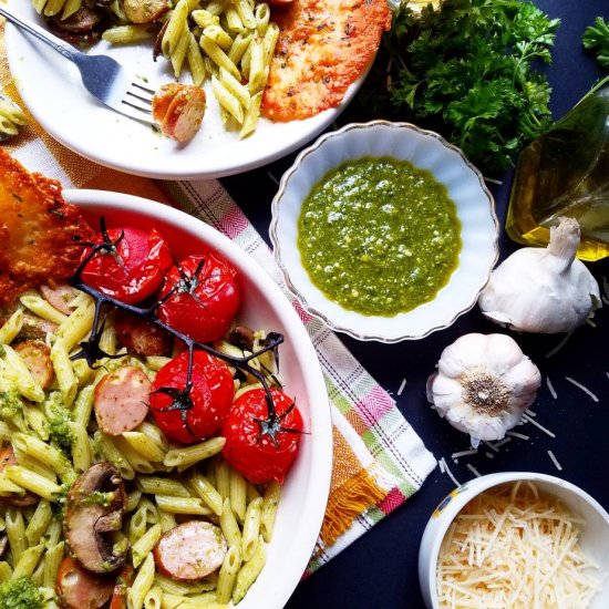 Pesto Penne with Italian Chicken Sausage