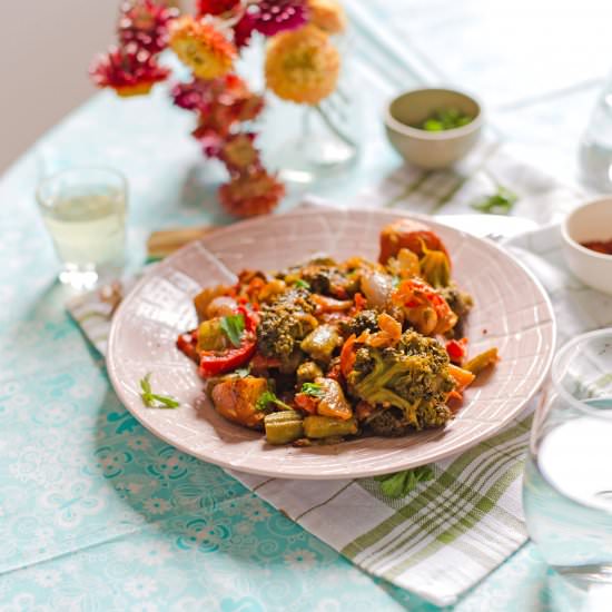 Roasted Potato, Okra, and Broccoli