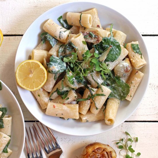 Pasta,  Goat Cheese, and Roasted Shallots