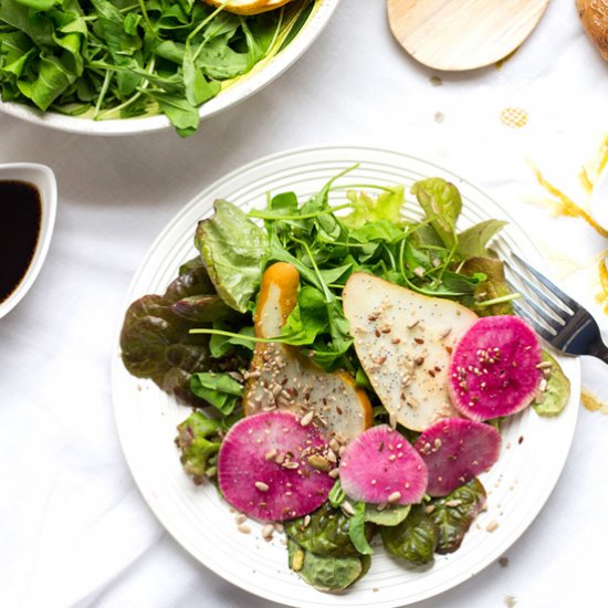 Arugula, Pear, and Watermelon Radish Salad