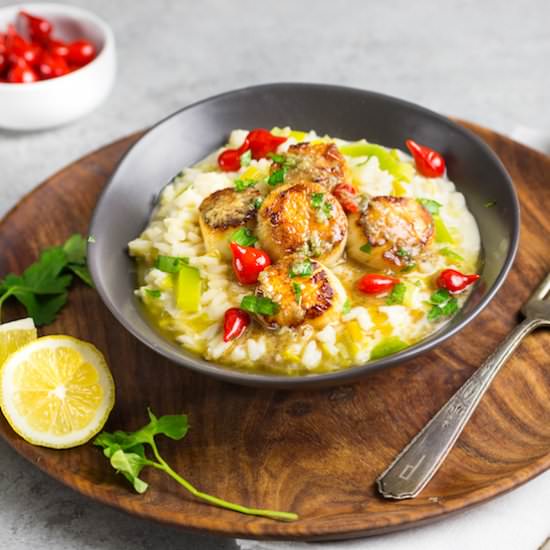 Scallops with Leek Risotto