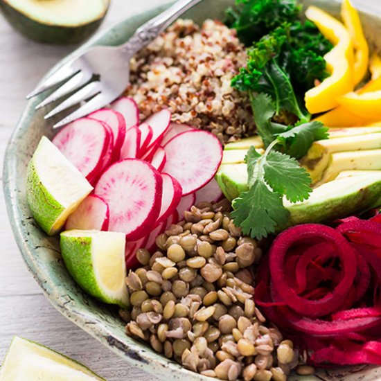 Tahini Quinoa Lentil Buddha Bowl