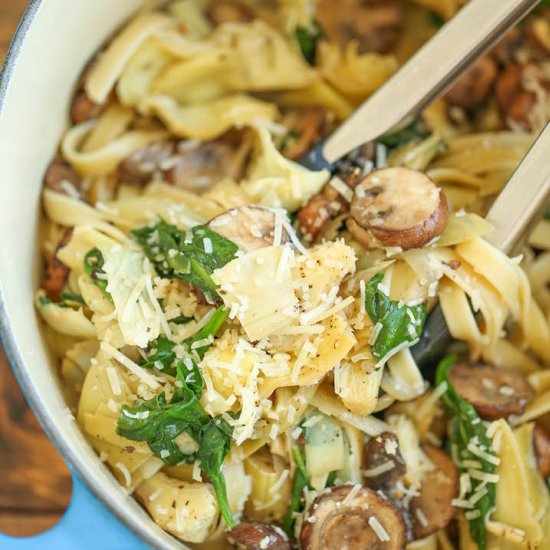 Mushroom Spinach Artichoke Pasta