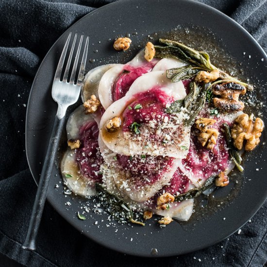 Beet and Goat Cheese Wonton Ravioli