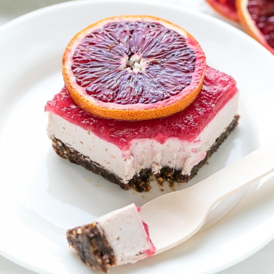 RAW BLOOD ORANGE CHEESECAKE BARS