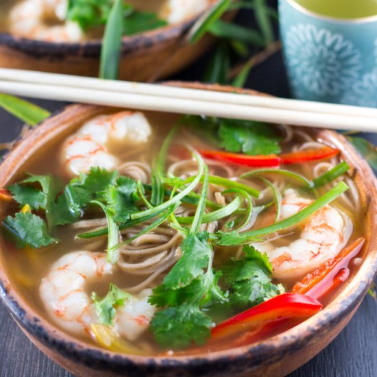 Japanese Noodle and Shrimp Soup