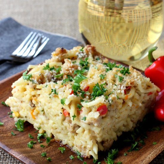 Philly Cheesesteak Pasta Casserole