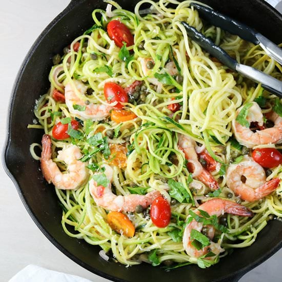 Shrimp, Zoodles & White Wine Sauce