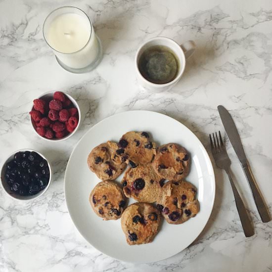 Blueberry Banana Oat Vegan Pancakes