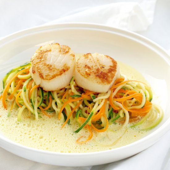 Saffron Scallops & Veggie Spaghetti