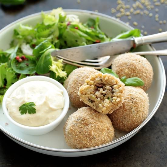 Olive & Caper Stuffed Millet Balls