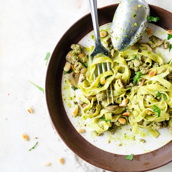 Tagliatelle with Meat & Kale Pesto