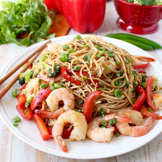 One Pot Teriyaki Shrimp Lo Mein