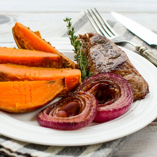 Red Onion Steak with Sweet Potatoes