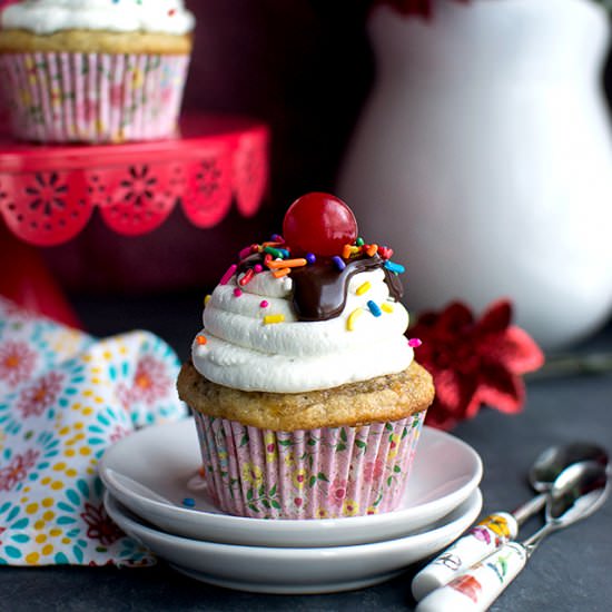 Vegan Banana Split Cupcakes