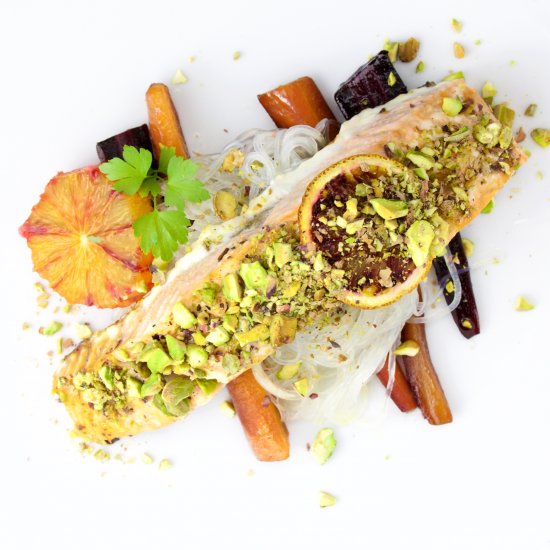 Orange Salmon with Pistachio crust