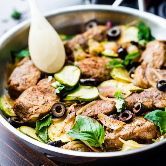 Mediterranean Balsamic Pork Skillet