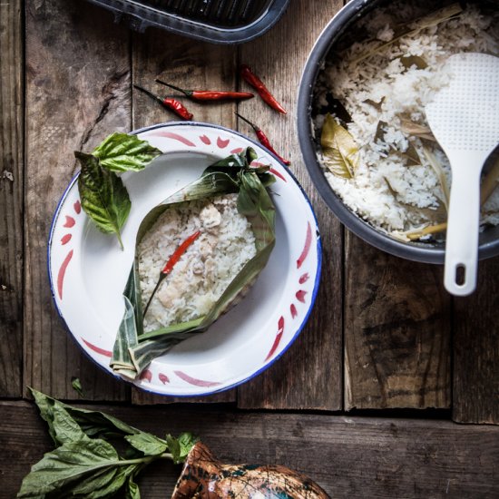 Grilled Coconut Rice in Banana Leaf