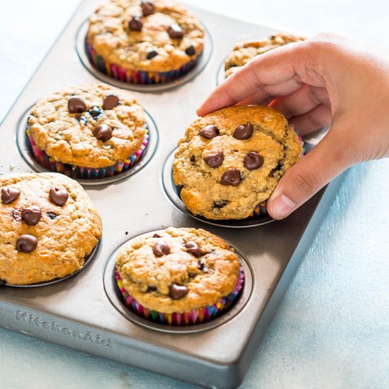 Oatmeal Banana Chocolate Muffins