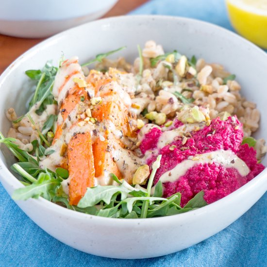 Farro Salad and Spiced Tahini