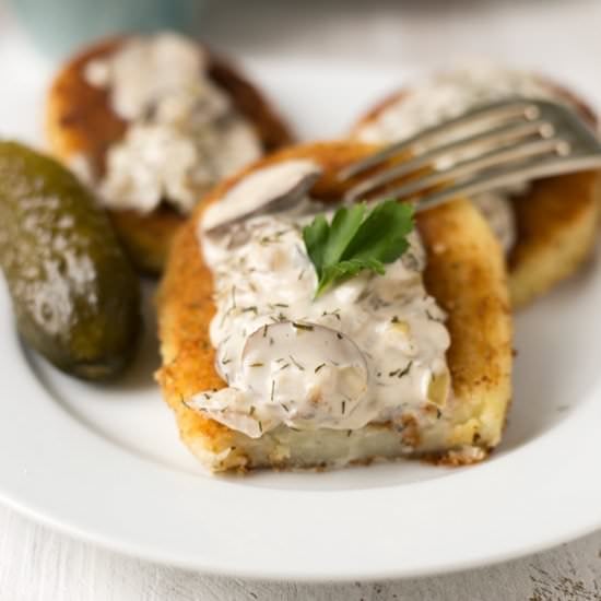 Potato Cutlets with Mushroom Sauce