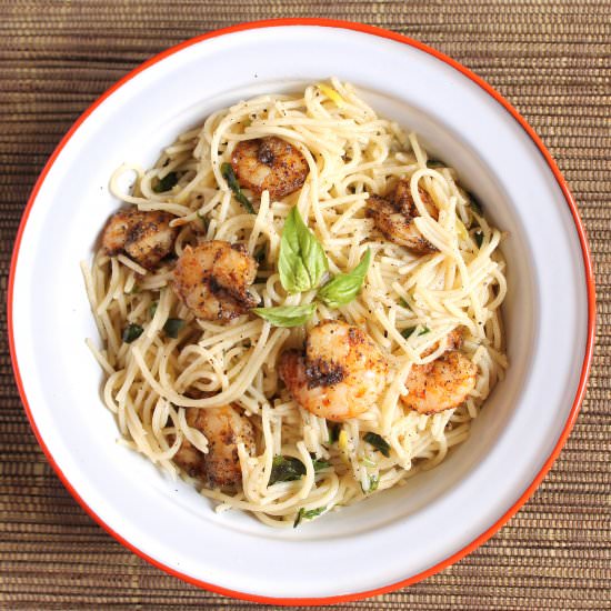 Lemon Pasta With Roasted Shrimp