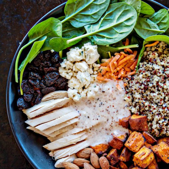 Winter Spinach Chicken Salad Quinoa Bowl