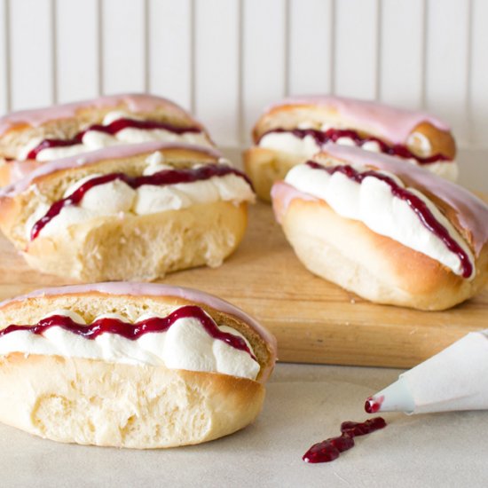 Iced Raspberry Cream Buns