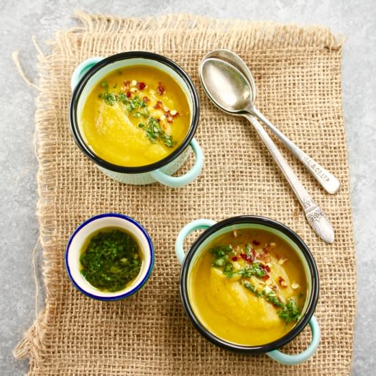 Cauliflower Soup with Cilantro Oil