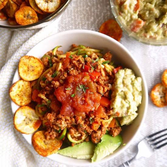 Paleo Ground Turkey Taco Zoodles