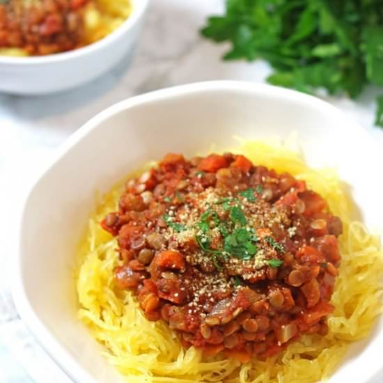 Lentil Bolognese With Spaghetti Squ