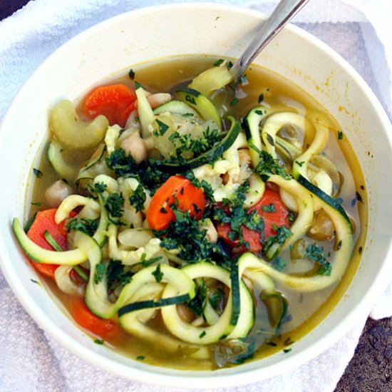 Chickpea Zoodle Soup with Gremolata