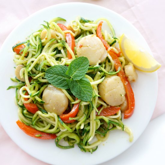 Scallops, Zoodles, & Mint Pesto