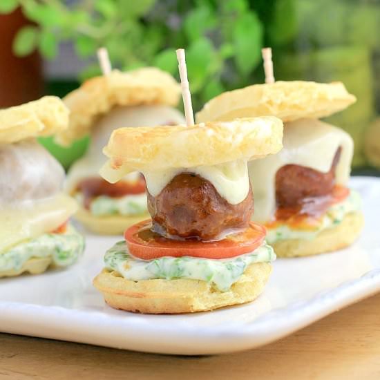 Barbecue Meatball Waffle Sliders