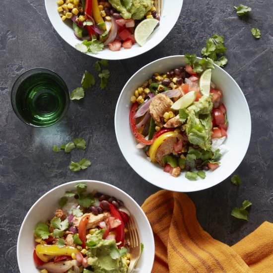 Chicken Fajita Bowls with Guacamole