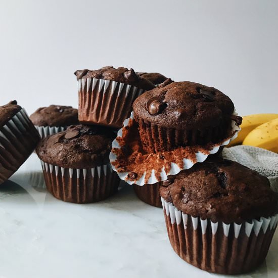 Chocolate Espresso Banana Muffins