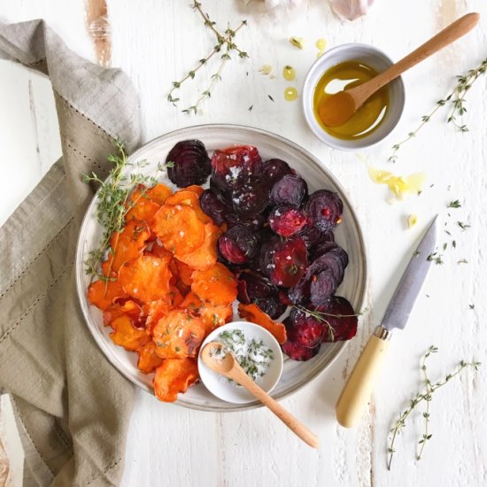 Baked Sweet Potato and Beet Chips