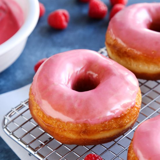 Yeast Donuts with Fresh Raspberry Glaze