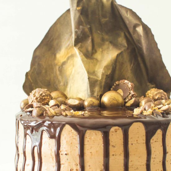 Gold Hazelnut Praline Ganache Cake