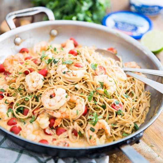 Creamy Dreamy Goat Cheese Shrimp Pasta Dish