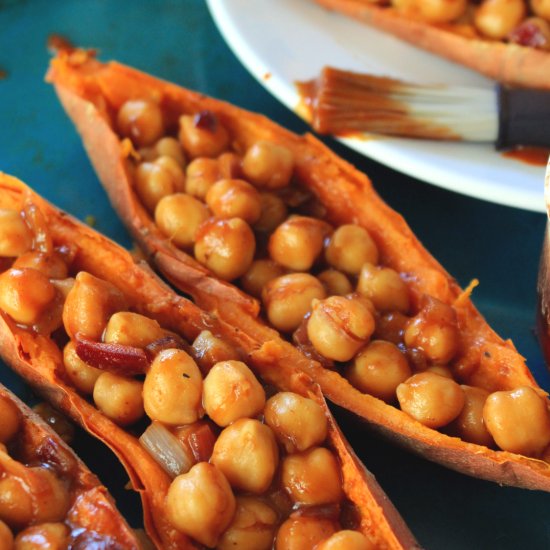 Easy Vegan BBQ Sweet Potato Skins