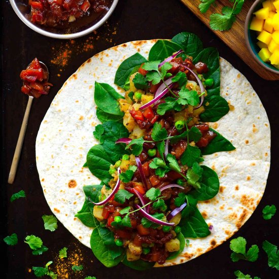 Samosa Wraps with Mango Chutney